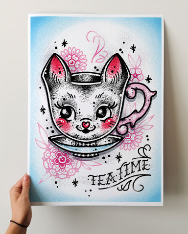 Kitty Teacup Print