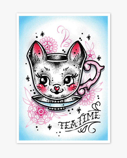 Kitty Teacup Print - Ella Mobbs