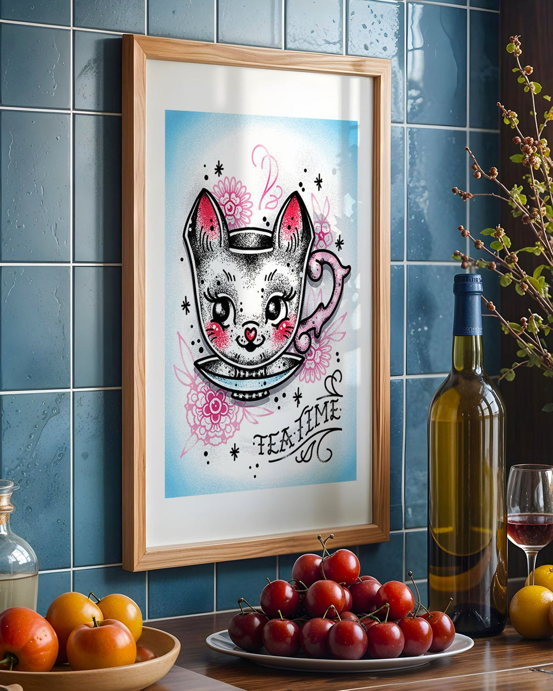 Kitty Teacup Print - Ella Mobbs