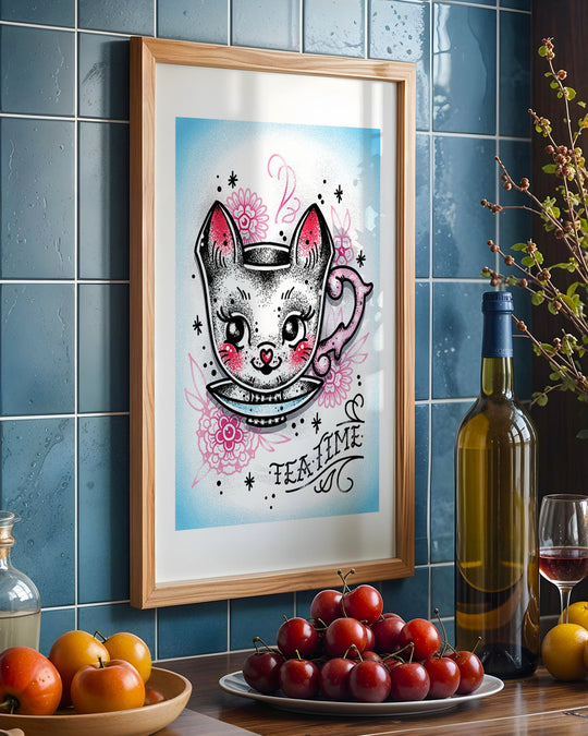 Kitty Teacup Print - Ella Mobbs