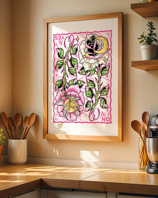 Night and Day Roses Pink Print - Ella Mobbs