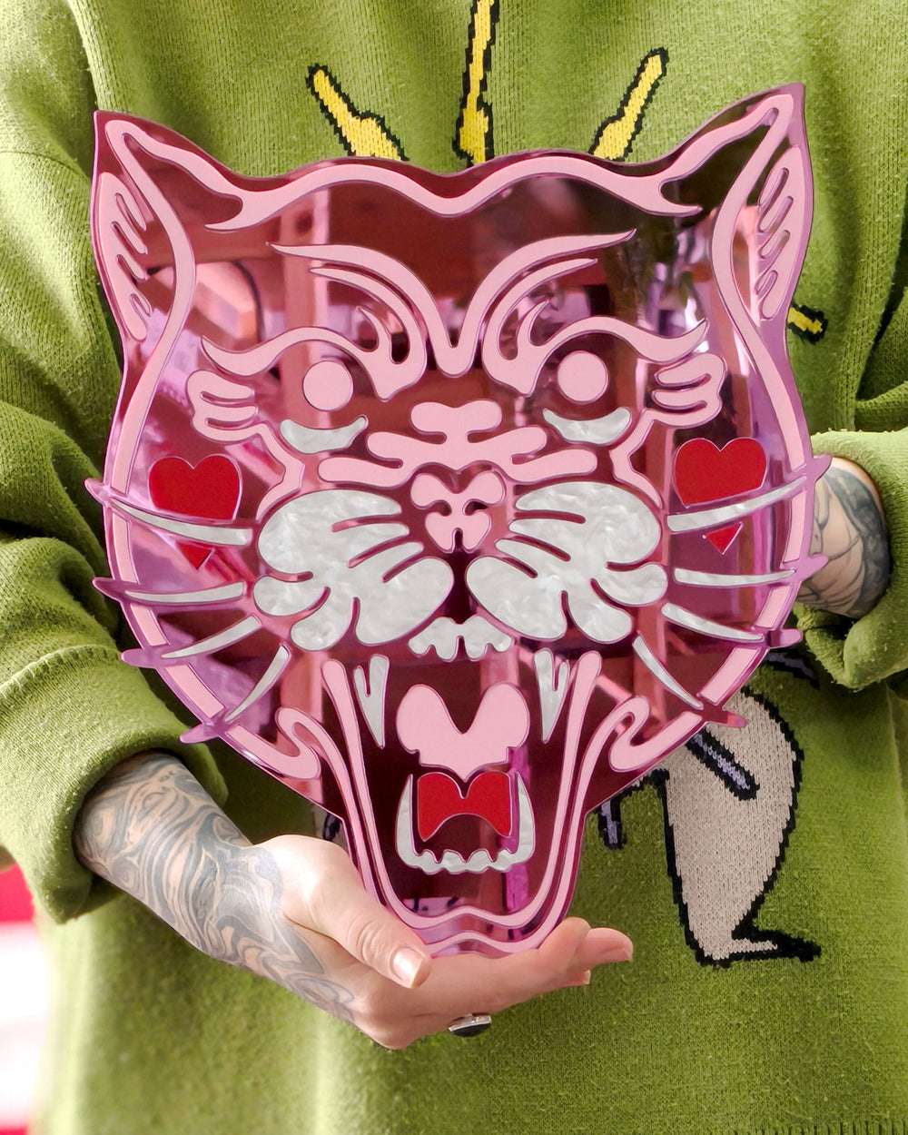 Panther Head Wall Hanging (Pink Mirror)