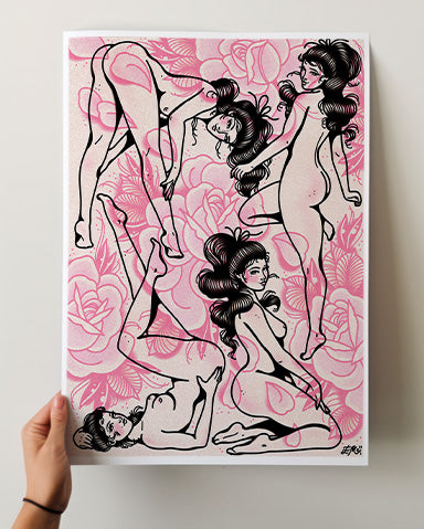 Pin Ups and Flowers Print