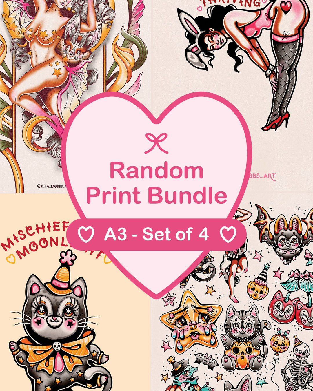 Random A3 Art Print Bundle - Set of 4 - Ella Mobbs
