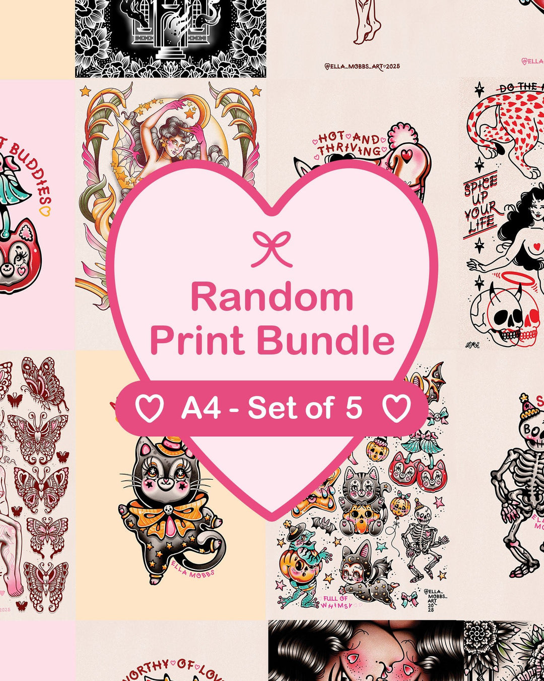 Random A4 Art Print Bundle - Set of 5 - Ella Mobbs