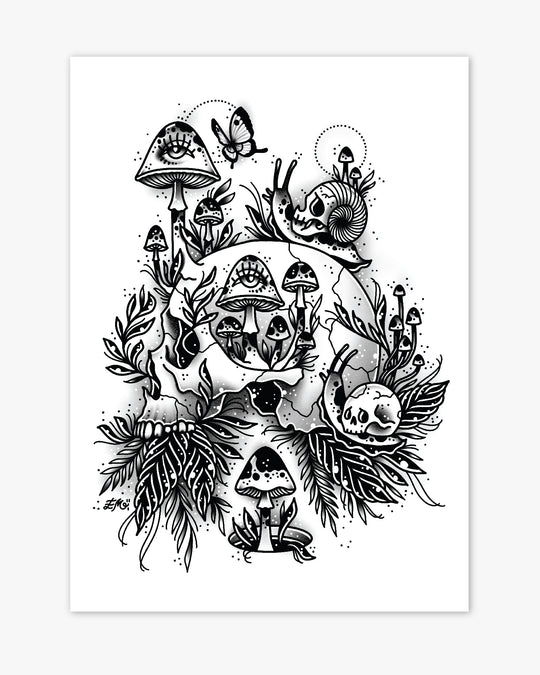 Skull and Snails Print