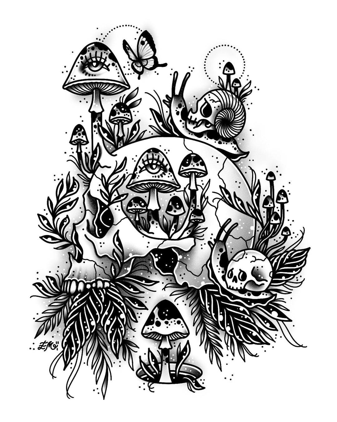 Skull and Snails Print - EllaMobbs