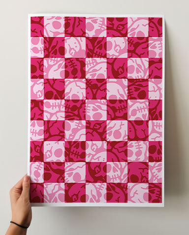 Skull Check Pattern Print