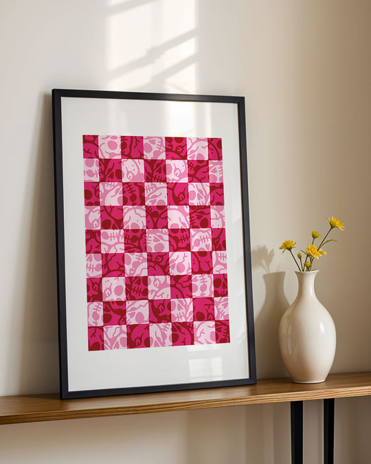 Skull Check Pattern Print