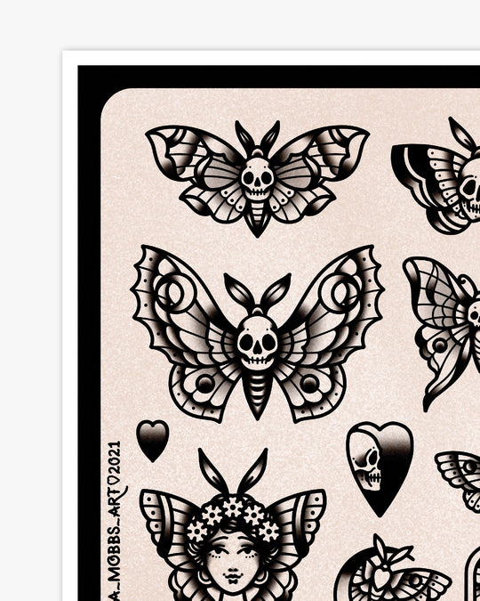 Skull Moths Flash Print - Ella Mobbs