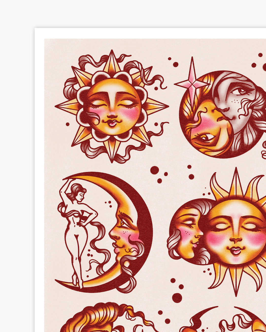 Suns And Moons Tattoo Flash Print