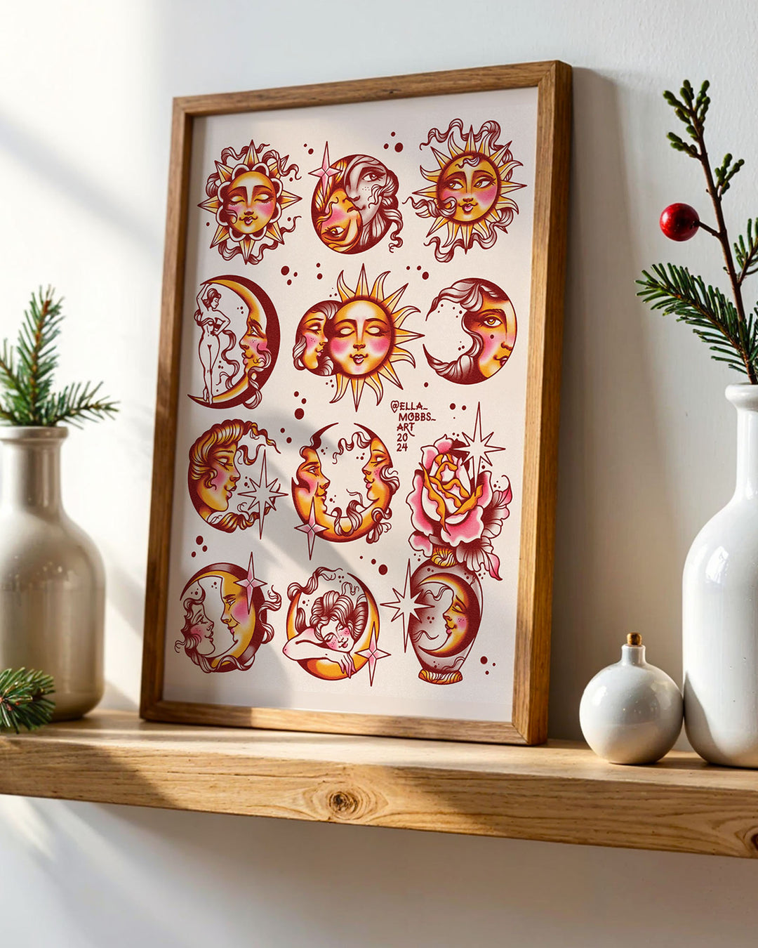 Suns And Moons Tattoo Flash Print
