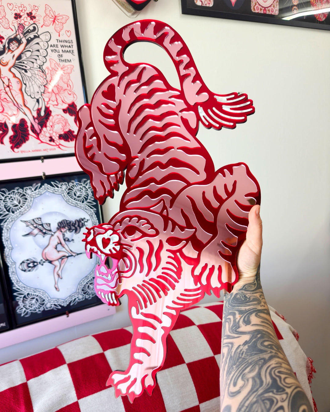 Tiger Wall Hanging (Pink Mirror)