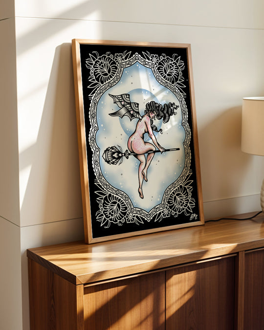 Witch on Broom Print