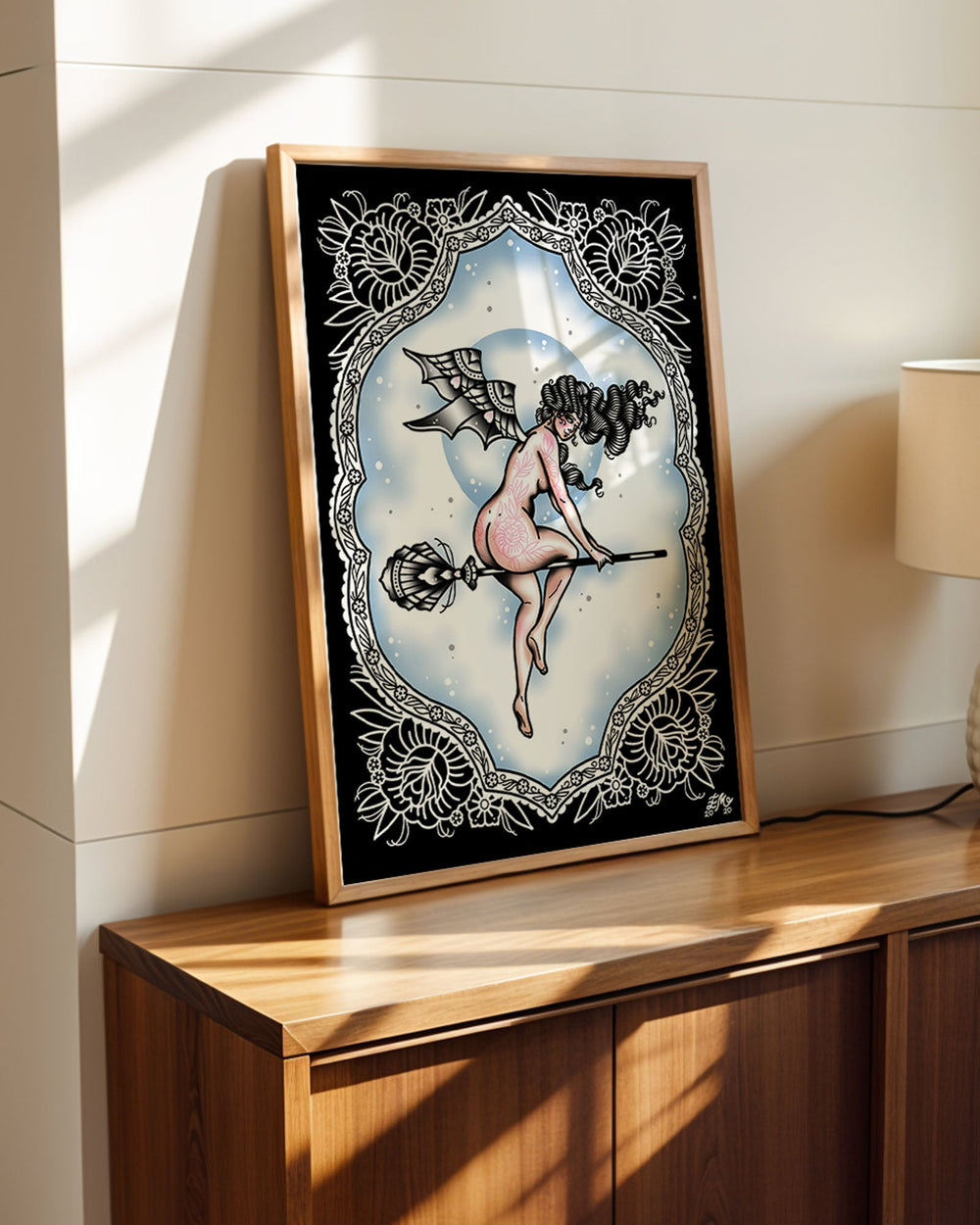 Witch on Broom Print - Ella Mobbs