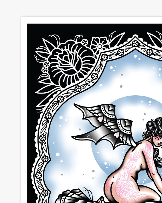 Witch on Broom Print - Ella Mobbs