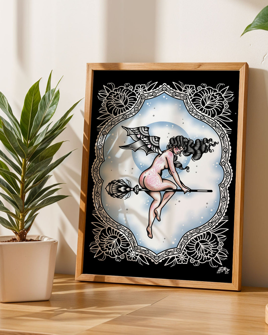 Witch on Broom Print - Ella Mobbs